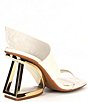 Color:Eggshell - Image 2 - Zeema Cut Out Curved Patent Leather Architectural Wedge Sandals