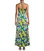 Color:Green/Ivory - Image 2 - Zenya Satin Swirl Pattern Cut-Out Halter Maxi Dress