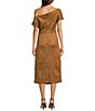 Color:Cognac - Image 2 - Asymmetric One Shoulder Short Sleeve Midi Faux Suede Dress