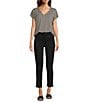 Gibson & Latimer Bias Stripe Knit V-Neck Dropped Short Sleeve Shell Shirttail Tee Shirt, Color:Black/Ivory - Image 3