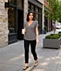 Gibson & Latimer Bias Stripe Knit V-Neck Dropped Short Sleeve Shell Shirttail Tee Shirt, Color:Black/Ivory - Image 6