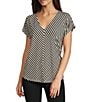 Gibson & Latimer Bias Stripe Knit V-Neck Dropped Short Sleeve Shell Shirttail Tee Shirt, Color:Black/Ivory - Image 1