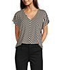 Gibson & Latimer Bias Stripe Knit V-Neck Dropped Short Sleeve Shell Shirttail Tee Shirt, Color:Black/Ivory - Image 4