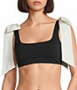 Gibson & Latimer Cannes 4-Way Stretch Color Block Bow Strap Square Neck Bralette Swim Top - Image 1