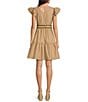 Color:Sand - Image 2 - Cap Flutter Sleeve V-Neck Belted Tiered A-Line Mini Dress