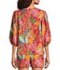 Gibson & Latimer Coordinating Floral Printed Split V-Neck 3/4 Puff Sleeve Top, Color:Rose/Mutli - Image 2
