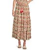 Color:Khaki/Multi - Image 1 - Coordinating Floral Printed Tiered Maxi Skirt