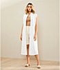 Color:Ivory - Image 5 - Eyelet Lace Sleeveless Pocketed Long Button Down Vest