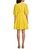 Gibson & Latimer Eyelet Split Round Neck Elbow Puff Sleeve Button Down Belted Scallop Hem Pocketed A-Line Dress, Color:Sunlight - Image 2