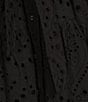 Color:Black - Image 3 - Eyelet Split Neck Puff Sleeve Button Down Belted Scallop Hem A-Line Dress