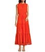 Gibson & Latimer Eyelet Woven Ruched Mock Neck Sleeveless Tie at Waist Tiered A-Line Flounce Maxi Dress, Color:Tangerine - Image 1