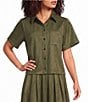 Gibson & Latimer Faux Suede Collared Neck Short Sleeve Top - Image 1