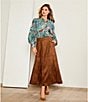 Gibson & Latimer Faux Suede High Rise A-Line Flounce Midi Skirt, Color:Honeywood - Image 6