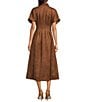 Gibson & Latimer Faux Suede Point Collar Short Dolman Sleeve Button Front Ruched Fit and Flare Shirt Midi Dress, Color:Honeywood - Image 2
