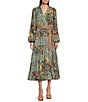Gibson & Latimer Floral Leaf Print Tiered Long Sleeve Tie Waist Wrap ...