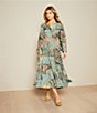 Gibson & Latimer Floral Leaf Print Tiered Long Sleeve Tie Waist Wrap ...