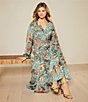 Gibson & Latimer Floral Leaf Print Tiered Long Sleeve Tie Waist Wrap ...