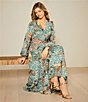 Gibson & Latimer Floral Leaf Print Tiered Long Sleeve Tie Waist Wrap ...
