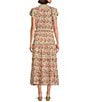 Color:Khaki/Multi - Image 2 - Floral Printed Ruffle Neck Cap Sleeve Tiered Maxi Dress
