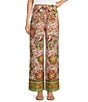 Gibson & Latimer Floral Printed Self Tie High Waist Wide Leg Coordinating Pull-On Pants, Color:Soft Pink - Image 1