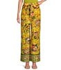 Gibson & Latimer Floral Printed Self Tie High Waist Wide Leg Coordinating Pull-On Pants, Color:Sunlight - Image 1
