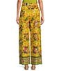 Gibson & Latimer Floral Printed Self Tie High Waist Wide Leg Coordinating Pull-On Pants, Color:Sunlight - Image 2