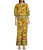 Gibson & Latimer Floral Printed Self Tie High Waist Wide Leg Coordinating Pull-On Pants, Color:Sunlight - Image 3