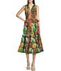 Color:Tropical - Image 1 - Floral Printed Tiered Sleeveless Surplice V-Neck Tie Waist Wrap Midi Dress