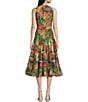Color:Tropical - Image 2 - Floral Printed Tiered Sleeveless Surplice V-Neck Tie Waist Wrap Midi Dress