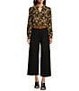 Color:Black - Image 3 - High Rise Wide Leg Front Pocket Belted Ponte Pants