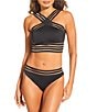 Gibson & Latimer Illusion Solid Banded High Waisted Swim Bottom, Color:Black - Image 3