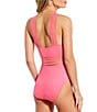 Color:Malibu Pink - Image 2 - Illusion Solid Mesh One Piece Swimsuit