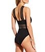 Color:Black - Image 2 - Illusion Solid Mesh One Piece Swimsuit