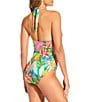 Gibson & Latimer Jungle Life V-Neck Wide Band Halter One Piece Swimsuit, Color:Multi - Image 2