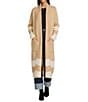 Gibson & Latimer Knit Colorblock Stripe Open Shawl Collar Long Sleeve Longline Cardigan, Color:Ivory/Tan - Image 1