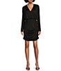 Gibson & Latimer Knit Studded Splice V Neck Long Sleeve Wrap Blouson Above the Knee Dress, Color:Black - Image 1