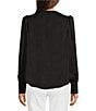 Color:Black - Image 2 - Long Shirred Blouson Sleeve Cowl Neck Woven Top