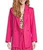 Color:Lipstick Pink - Image 1 - Long Sleeve Notch Lapel Collar Flap Pocket Double Breasted Classic Blazer