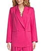Color:Lipstick Pink - Image 4 - Long Sleeve Notch Lapel Collar Flap Pocket Double Breasted Classic Blazer