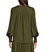 Gibson & Latimer Moonshadow Satin Split Round Neck Long Balloon Sleeve Blouse, Color:Deep Moss - Image 2