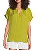 Gibson & Latimer Moonshadow Satin Split Round Neck Dropped Short Roll Tab Sleeve Hi-Low Shirttail Blouse, Color:Cactus - Image 1
