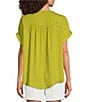 Gibson & Latimer Moonshadow Satin Split Round Neck Dropped Short Roll Tab Sleeve Hi-Low Shirttail Blouse, Color:Cactus - Image 2