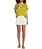 Gibson & Latimer Moonshadow Satin Split Round Neck Dropped Short Roll Tab Sleeve Hi-Low Shirttail Blouse, Color:Cactus - Image 3