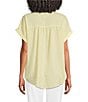 Gibson & Latimer Moonshadow Satin Split V-Neck Dropped Short Roll Tab Sleeve Hi-Low Shirttail Blouse - Image 2