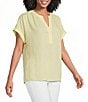 Gibson & Latimer Moonshadow Satin Split V-Neck Dropped Short Roll Tab Sleeve Hi-Low Shirttail Blouse - Image 1
