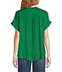 Gibson & Latimer Moonshadow Satin Split Round Neck Dropped Short Roll Tab Sleeve Hi-Low Shirttail Blouse, Color:Kelly Green - Image 2