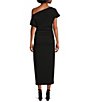 Color:Black - Image 2 - Asymmetric One Shoulder Short Sleeve Ruched Midi Knit Dress