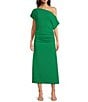 Color:Kelly Green - Image 1 - Asymmetric One Shoulder Off-the-Shoulder Short Sleeve Ruched Midi Knit Dress