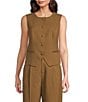 Gibson & Latimer Pinstripe Woven Round Neck Button Front Coordinating Vest, Color:Caramel - Image 1