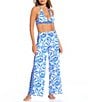 Gibson & Latimer Porcelain Floral Swim Fabric Pant Cover-Up, Color:Bright Royal - Image 3